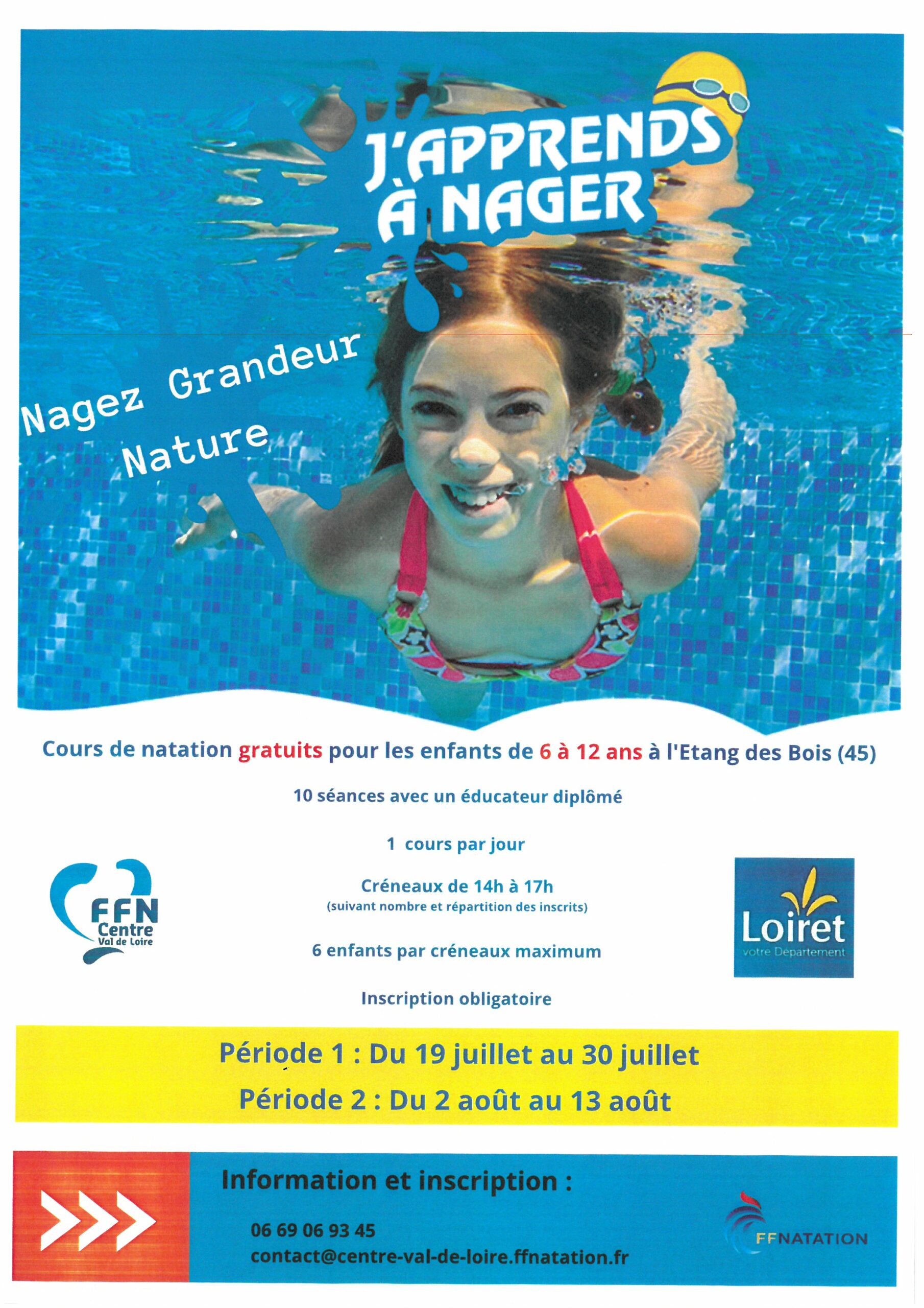 Cours de natation gratuits pour les enfants de 6 à 12 ans à l'Etang des Bois ChatillonColigny Cours de natation gratuits pour les enfants de 6 à 12 ans à l'Etang des Bois ChatillonColigny